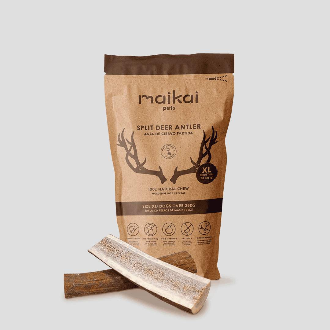 Asta de ciervo natural partida para perros XL – pack de 2 unidades, mordedor duradero que fortalece la dentadura y entretiene a tu mascota
