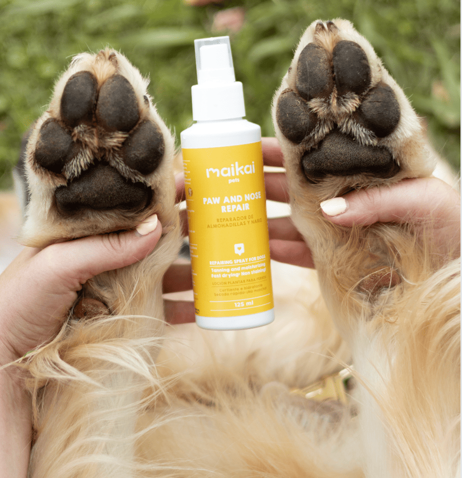 Bálsamo natural de Maikai Pets para almohadillas y trufa de perros y gatos, formulado para hidratar, proteger y reparar la piel seca o agrietada.
