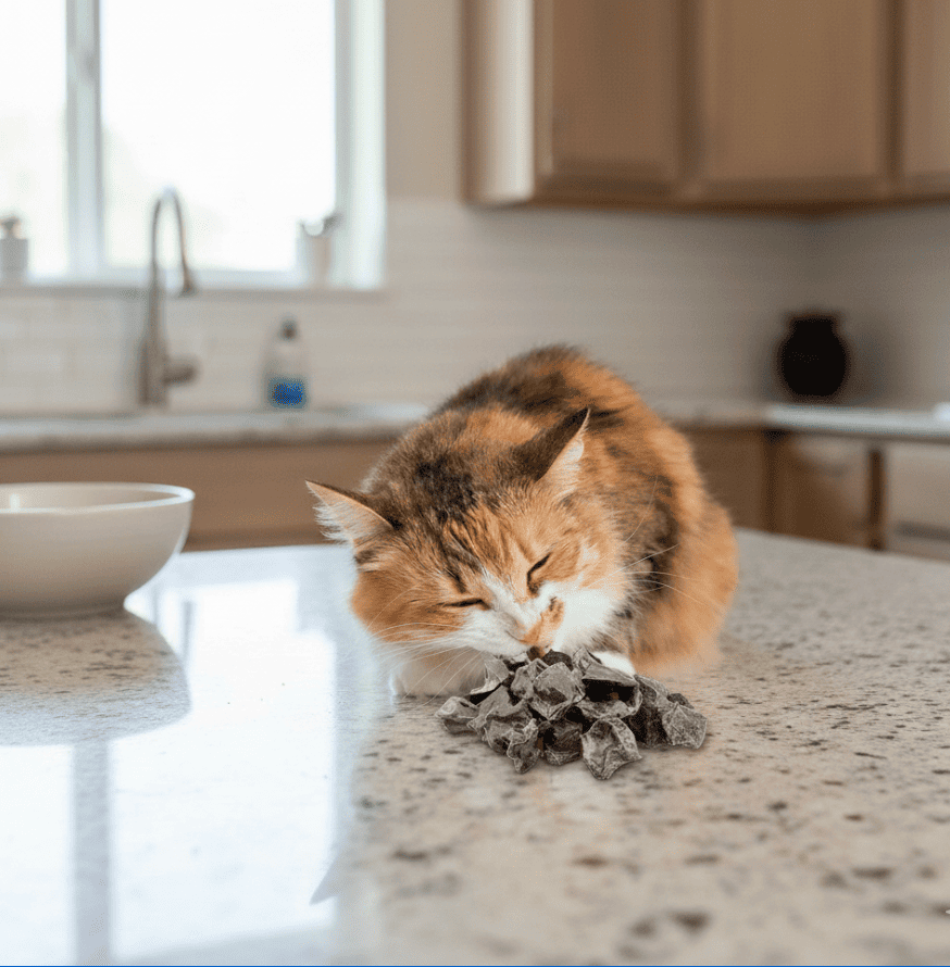 Higaditos de ternera deshidratados para gatos de Maikai Pets, un snack natural y rico en proteínas que refuerza las defensas y aporta energía.
