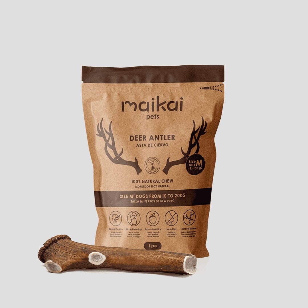 Mordedor natural de asta de ciervo para perros tamaño M – juguete duradero que fortalece la dentadura y mantiene entretenida a tu mascota
