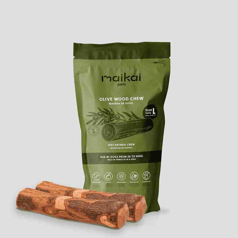 Mordedor natural de palo de olivo para perros grandes, pack de 2 unidades ecológicas y duraderas para una masticación saludable