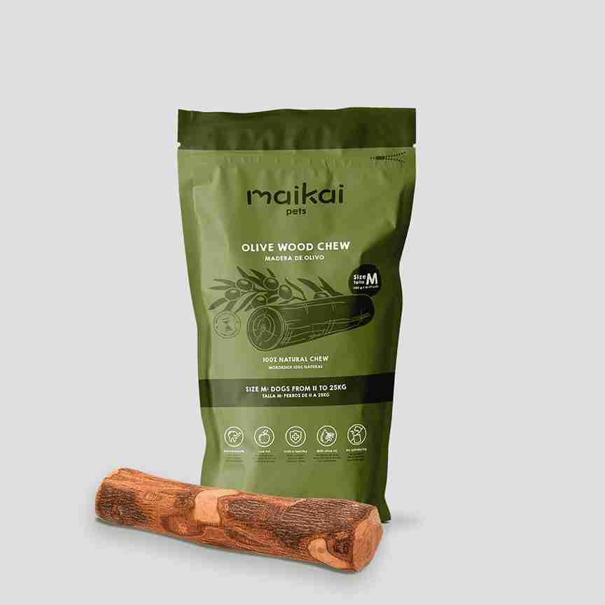 Mordedor de palo de olivo para perros tamaño M – juguete natural duradero que fortalece la dentadura y mantiene entretenida a tu mascota