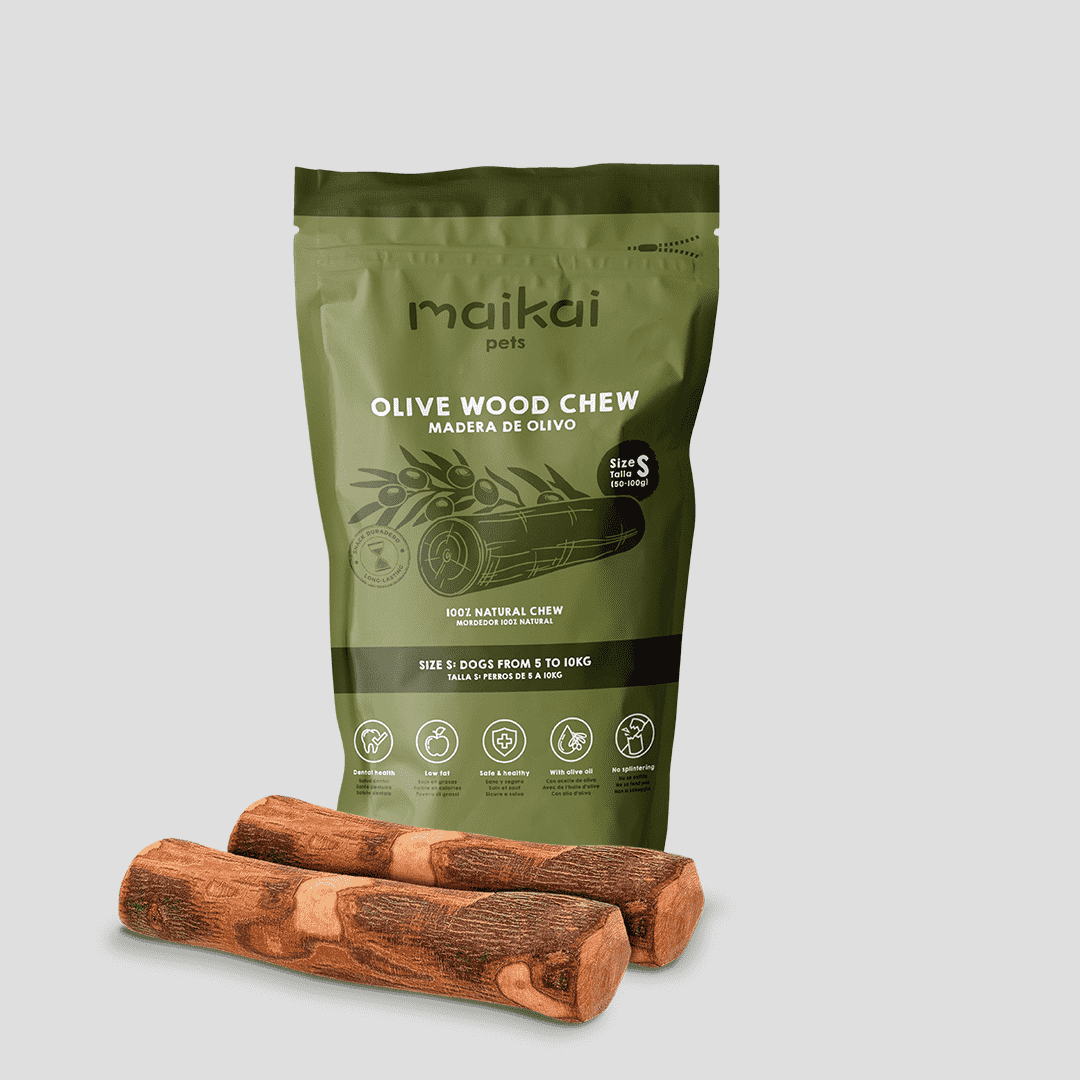 Mordedor de palo de olivo para perros tamaño S – pack de 2 unidades, juguete natural que fortalece la dentadura y mantiene entretenida a tu mascota