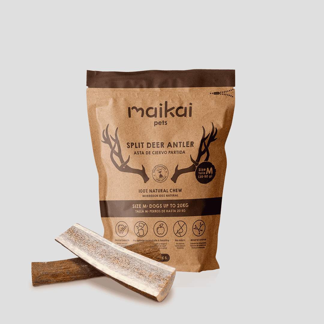 Mordedor de asta de ciervo para perro tamaño M – pack de 2 unidades, juguete natural que fortalece la dentadura y entretiene a tu mascota