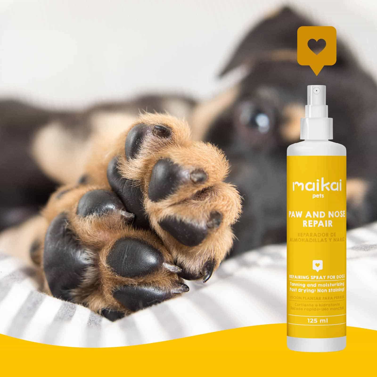 Reparador de almohadillas Maikai Pets para gatos y perros, producto natural que hidrata, protege y repara las patas, manteniéndolas suaves y saludables.