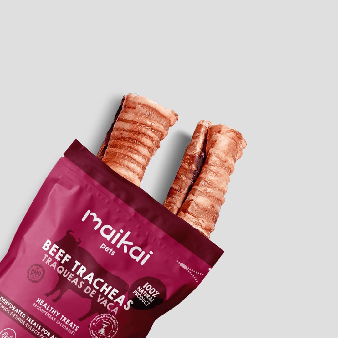 Snacks de tráquea de vaca Maikai Pets para perros, 100% naturales, duraderos y ricos en proteínas, ideales para mantener dientes y encías saludables mientras tu perro se divierte.