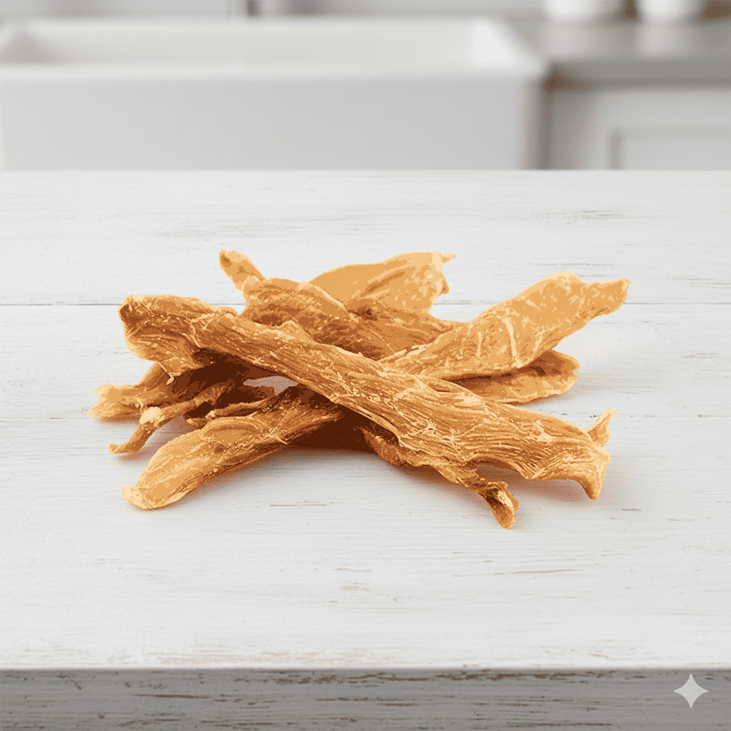 Tiras de pollo 100% naturales para perros y gatos, saludables, ricas en proteínas y perfectas como snack o premio diario.