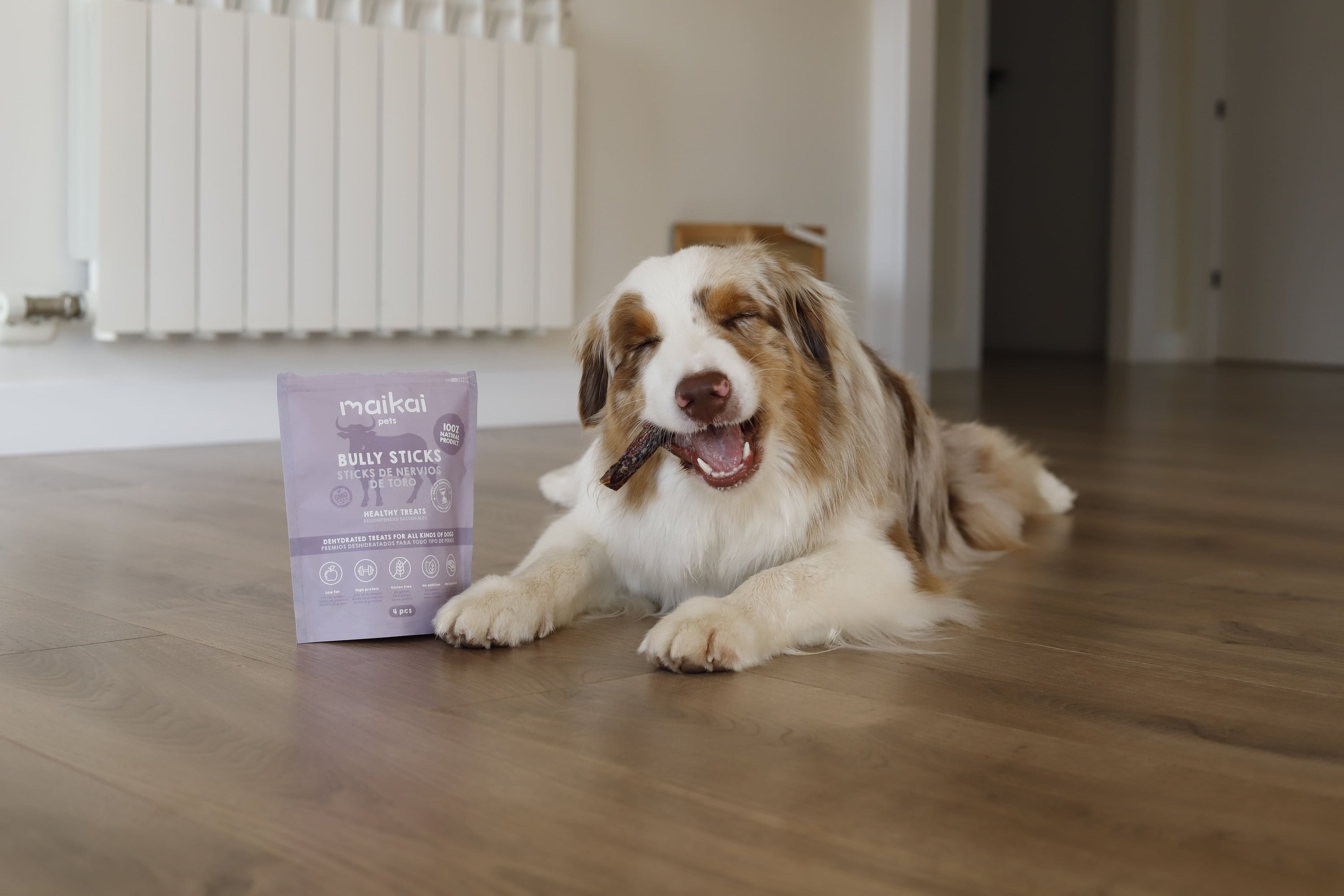 Snacks naturales de nervios de toro para perros de Maikai Pets, ideales para cuidar la salud dental, reducir el estrés y ofrecer una masticación duradera.
