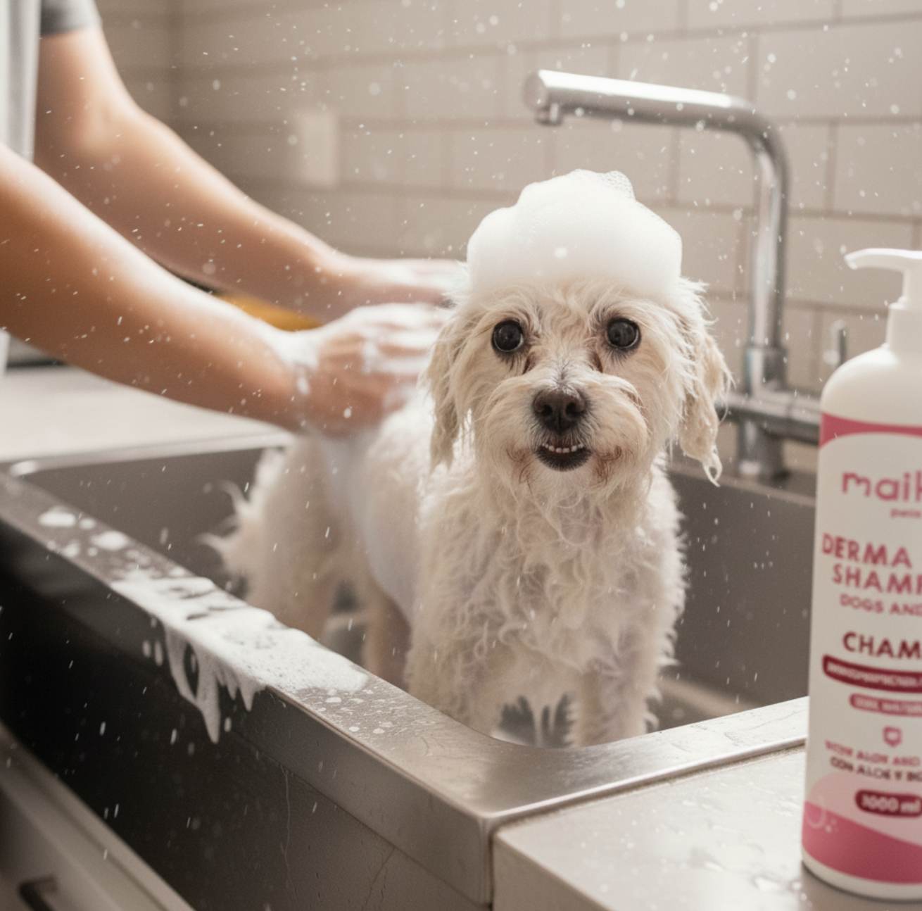 UGC mostrando el champú hipoalergénico para perros de Maikai Pets.