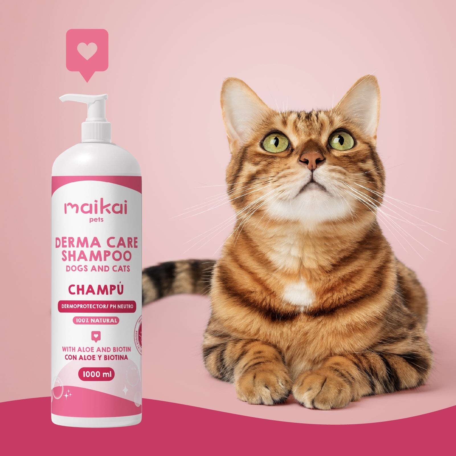 Champú suave para gatos con piel sensible, pH neutro.