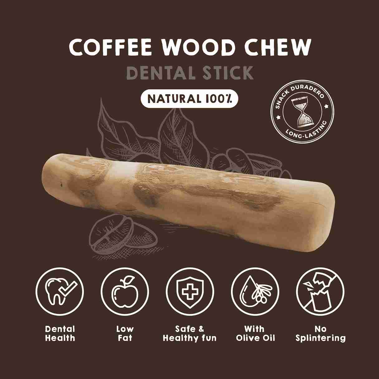 Coffee wood chew stick for dogs.