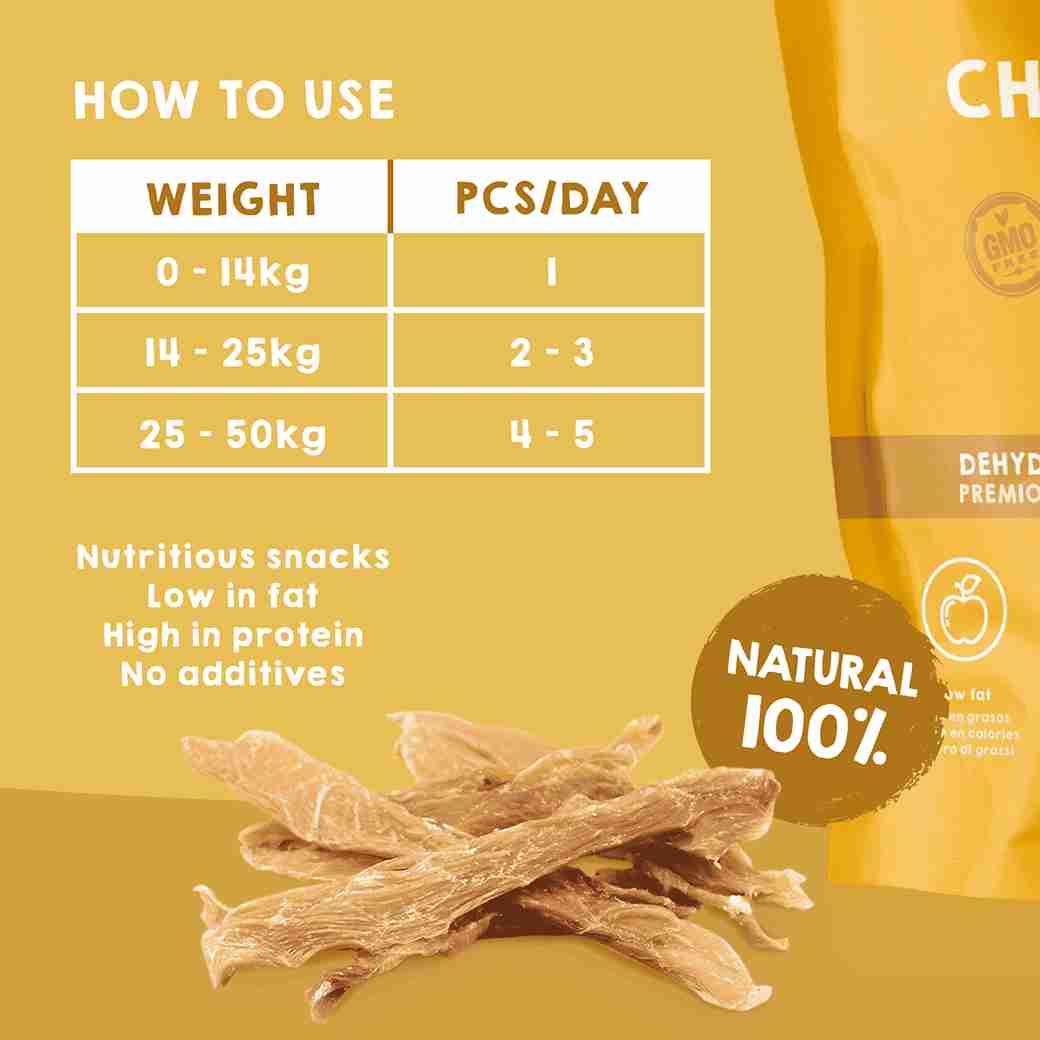Natural chicken strip snacks for dogs and cats