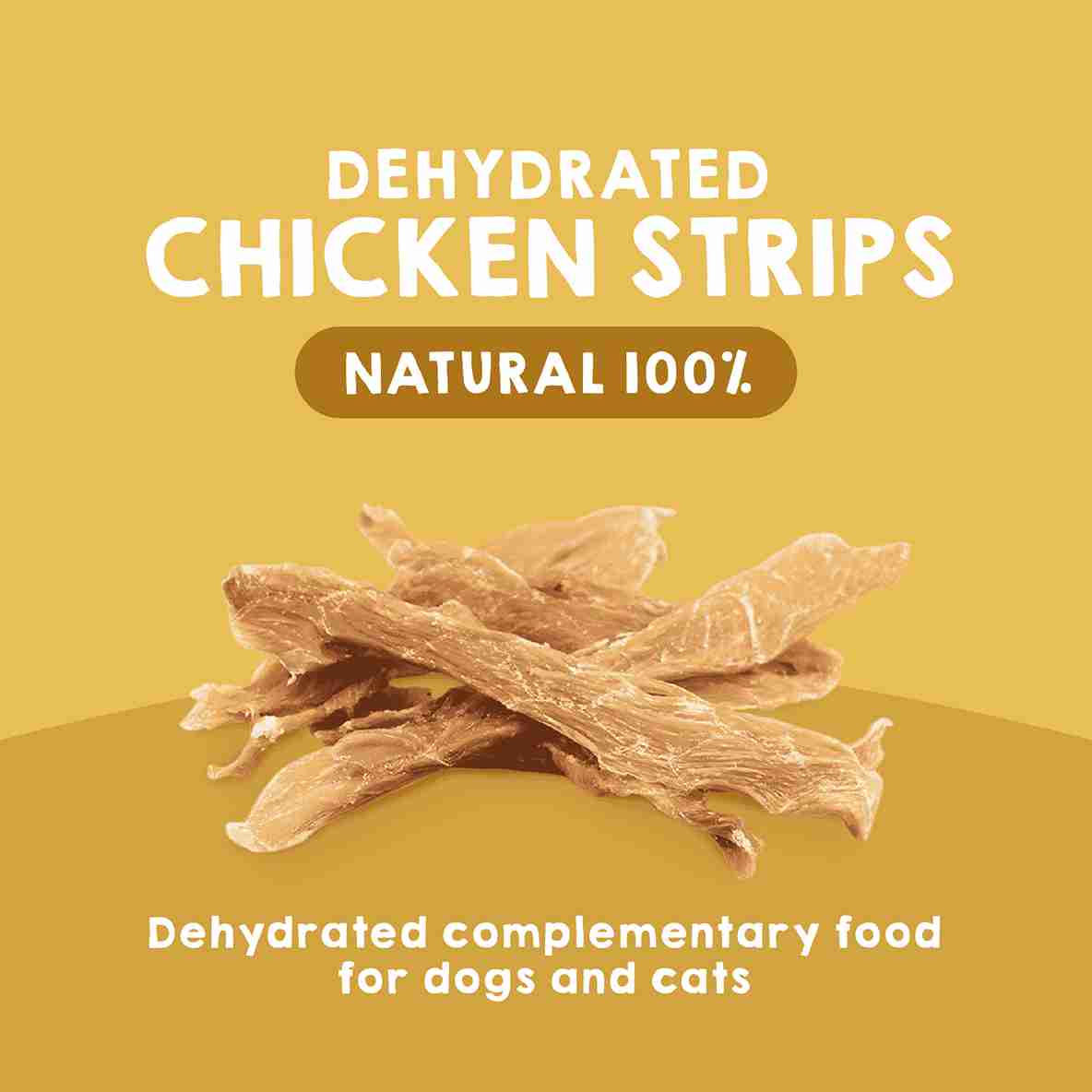 Natural dehydrated chicken strips for dogs and cats