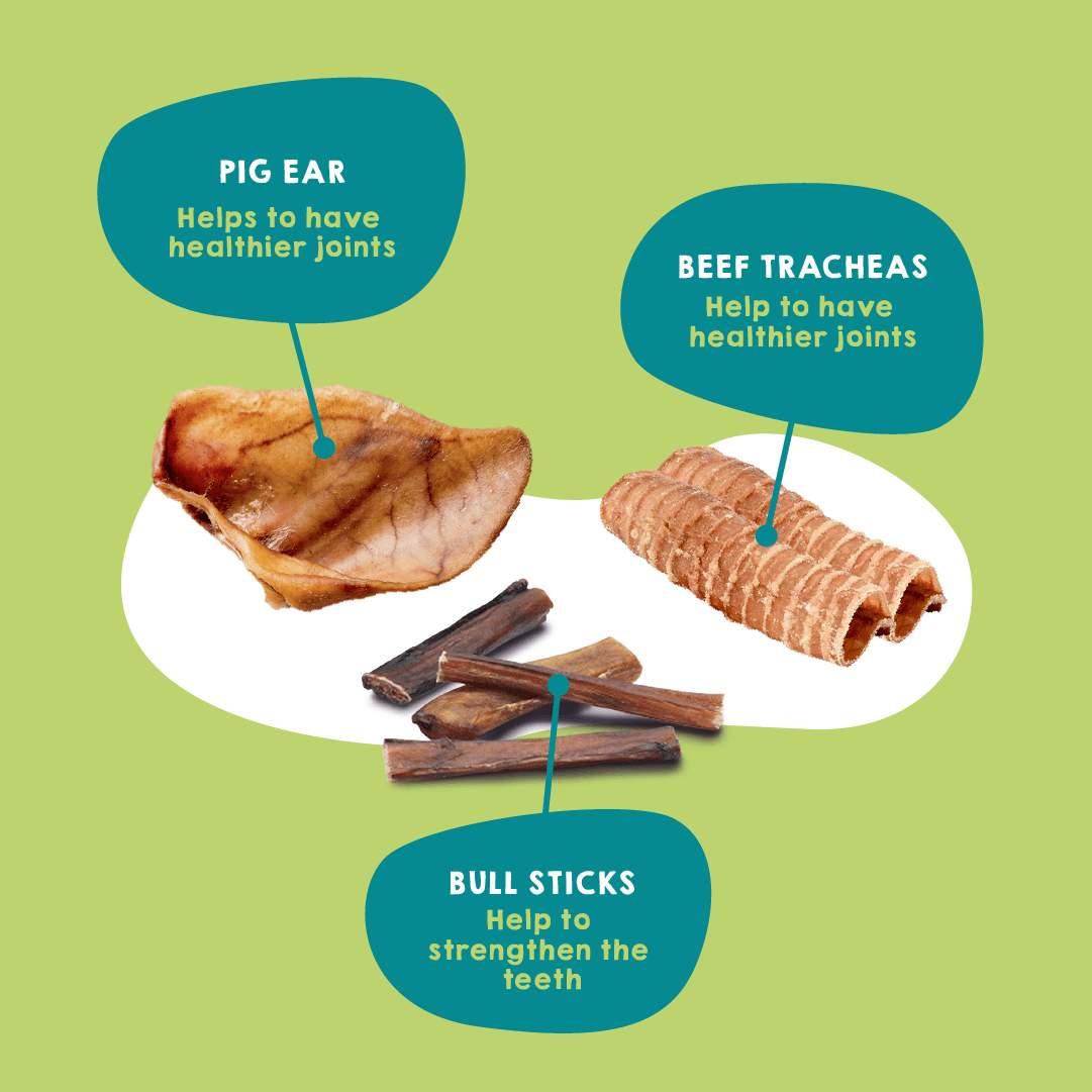 Dehydrated snacks for large breed dogs.