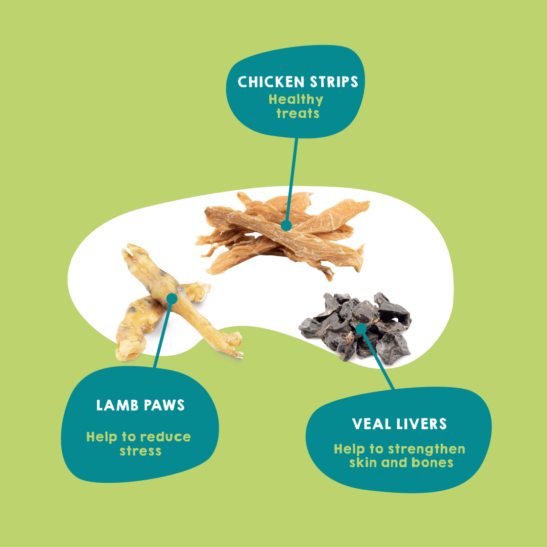 Dehydrated snacks for small breed dogs.