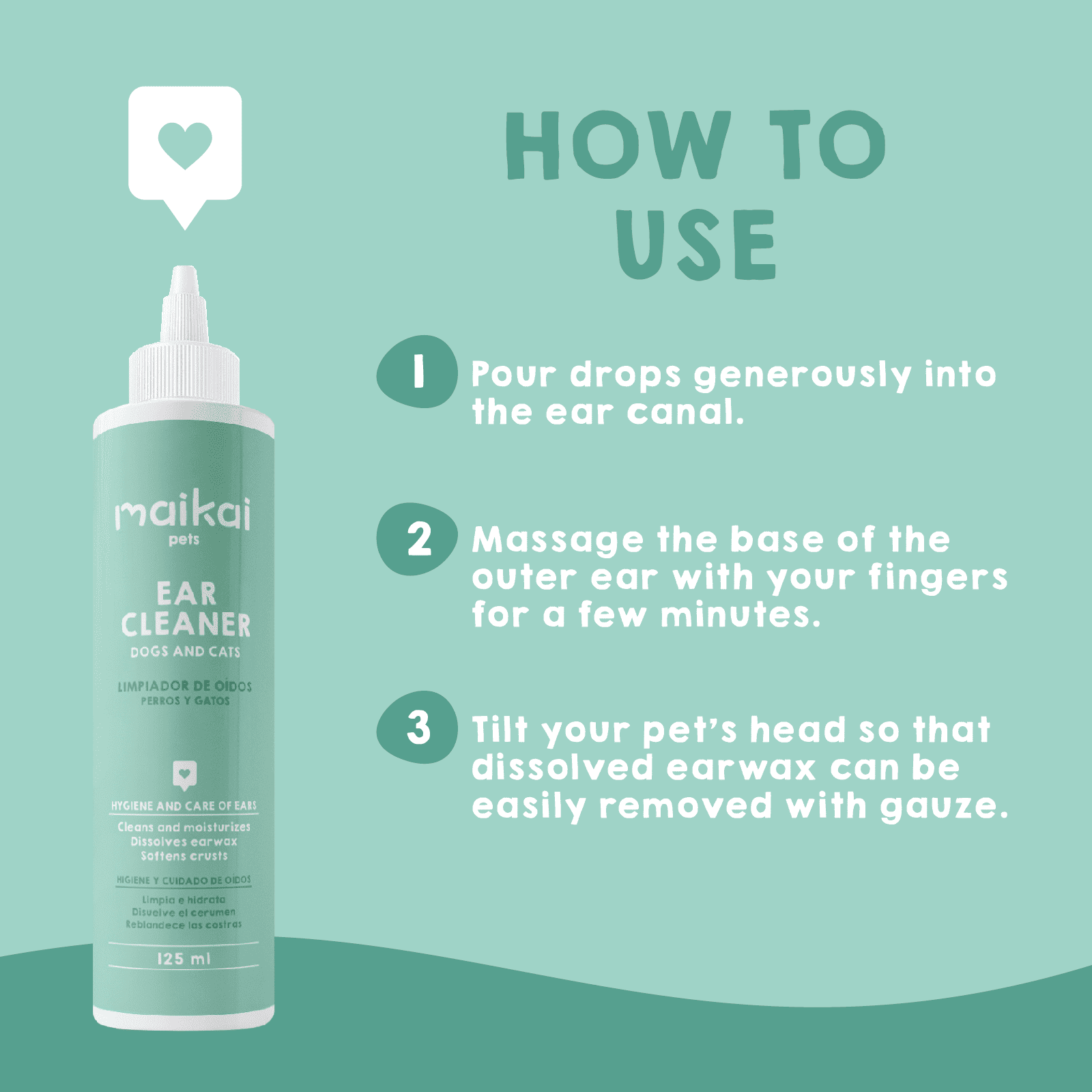 Natural ear cleaning liquid for the hygiene of dogs’ and cats’ ears