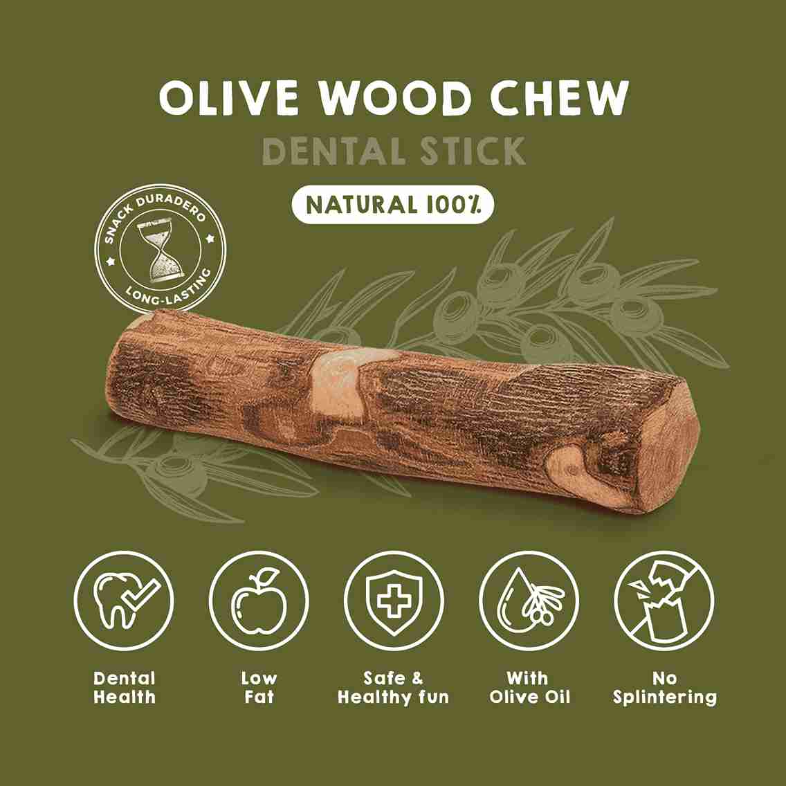 Natural olive wood stick for dogs.