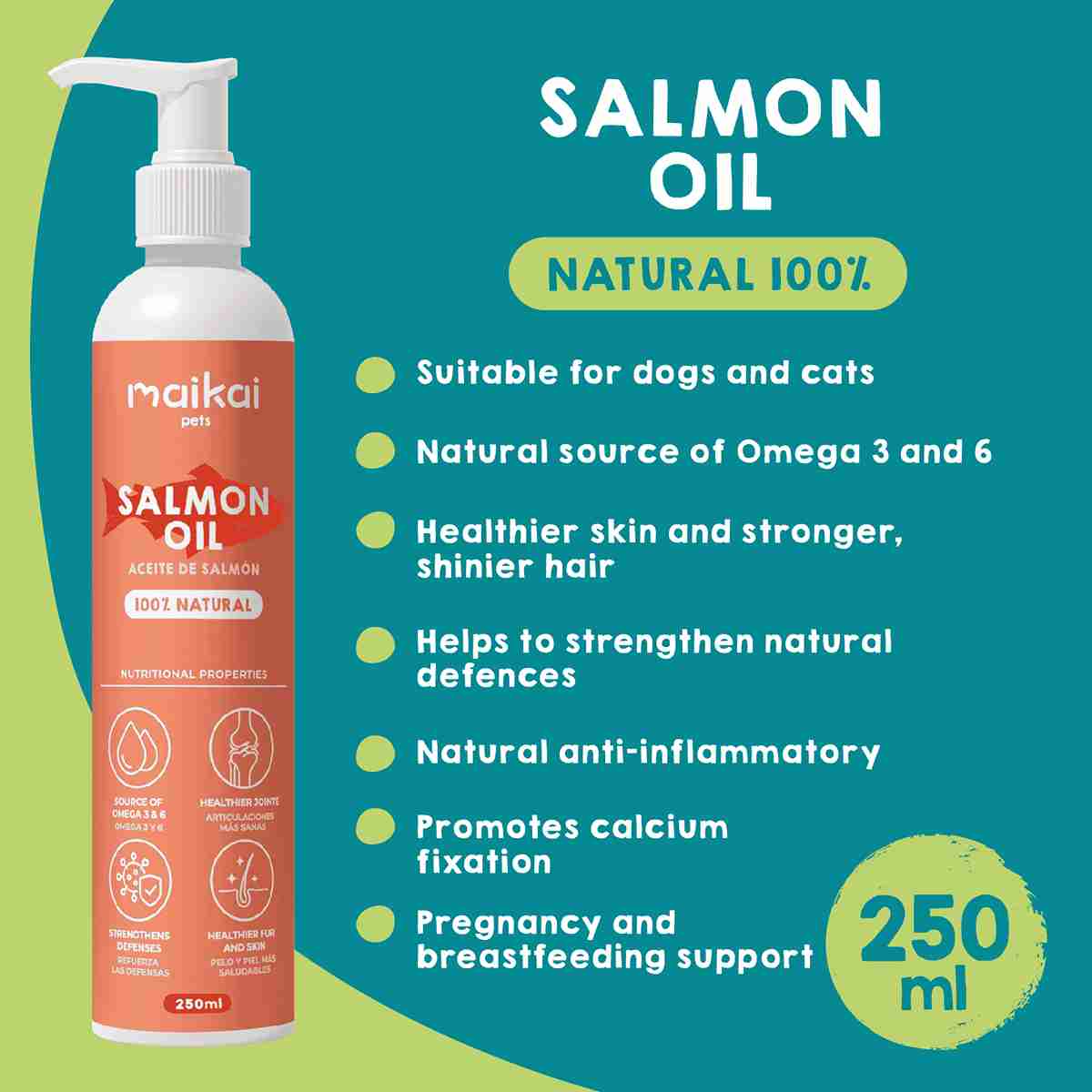 Pack of natural rewards and salmon oil for dogs and cats.