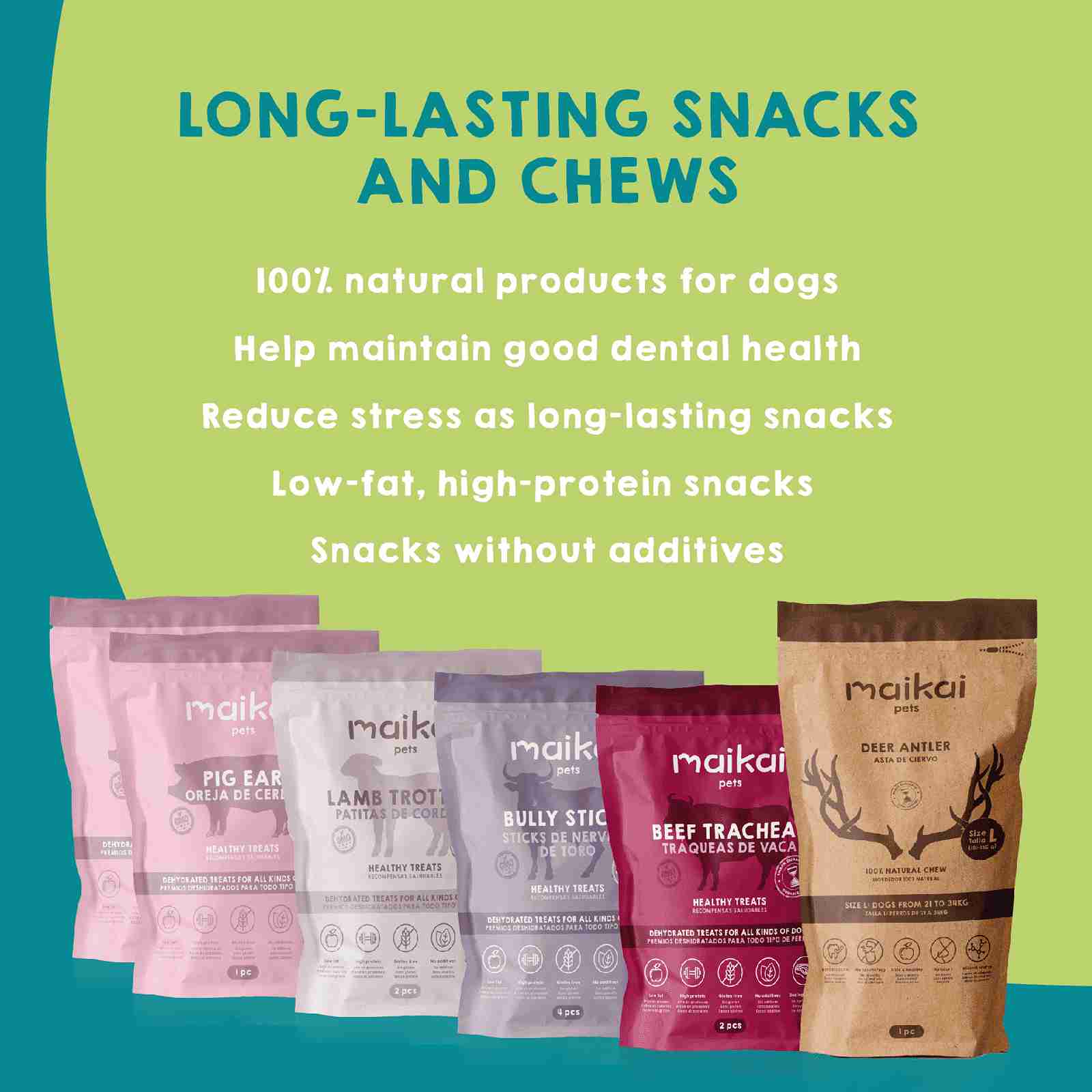 Pack of natural treats and natural chews for dogs.