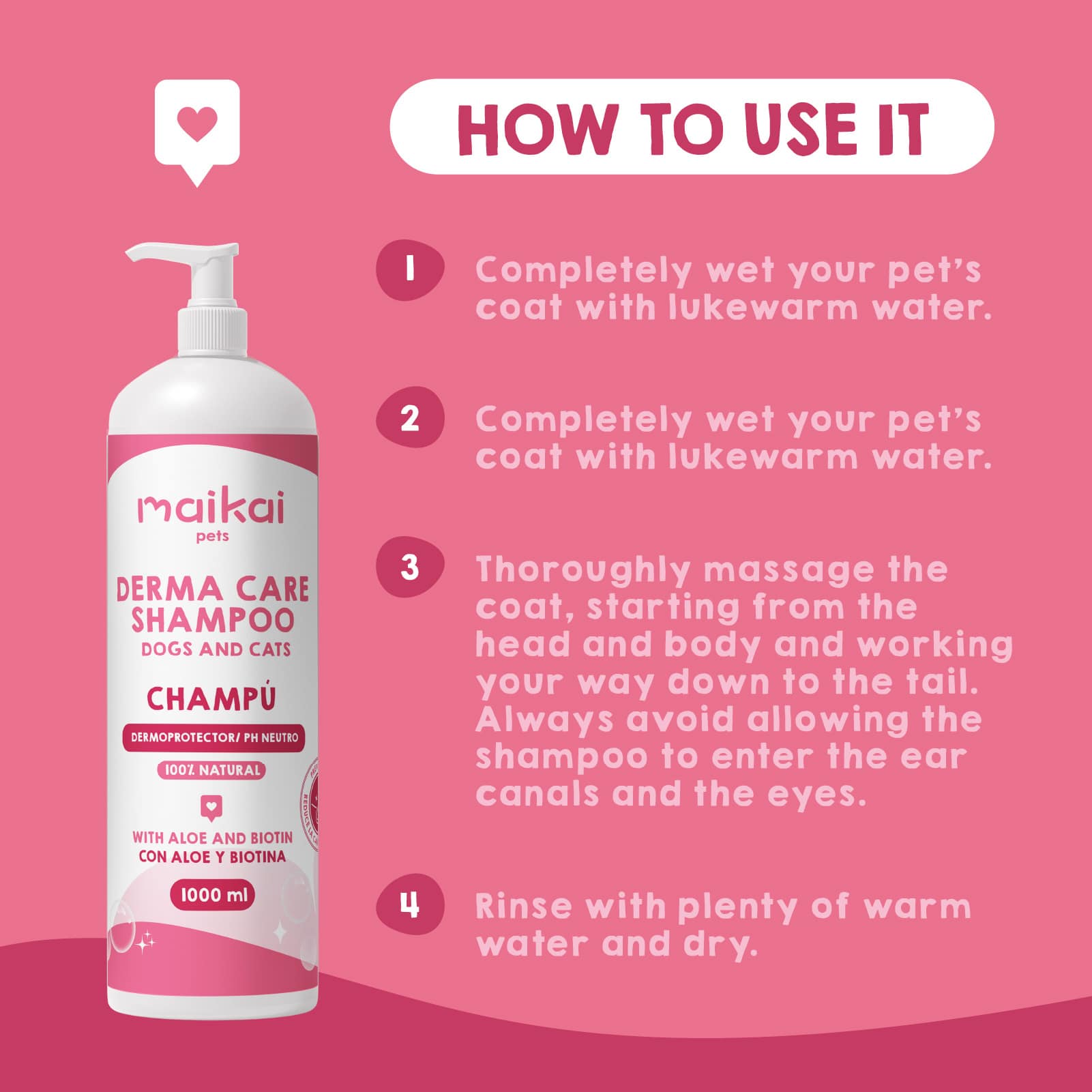 Hypoallergenic shampoo for dogs, suitable for frequent use.