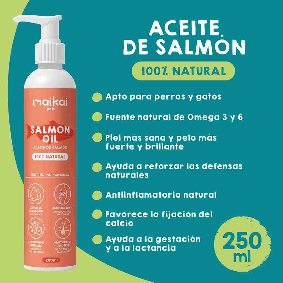Aceite de salmón natural para perros y gatos – suplemento saludable rico en Omega 3 y 6 para piel, pelo, articulaciones y defensas