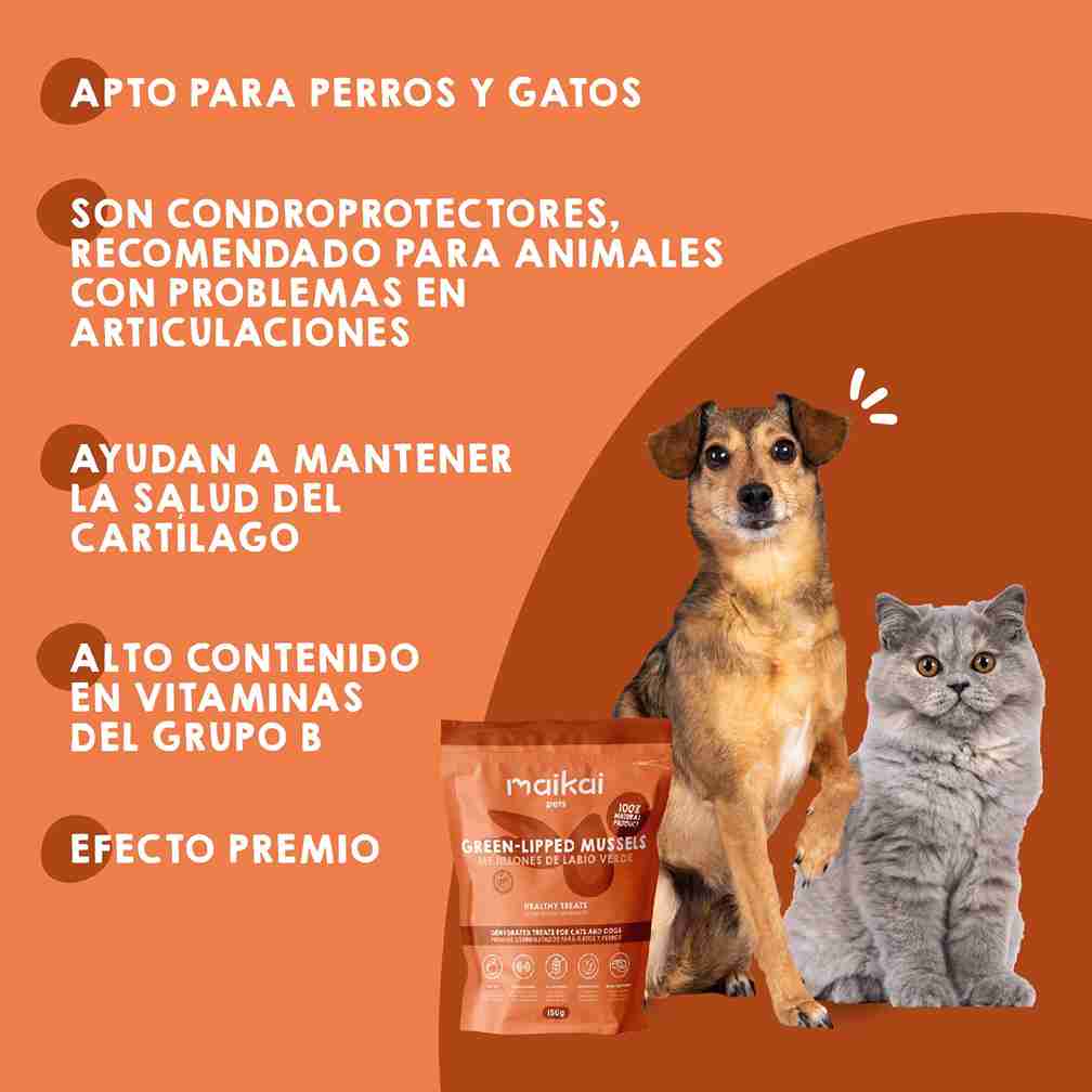 Mejillones de labio verde para mascotas, snack natural rico en glucosamina que apoya la salud articular de perros y gatos
