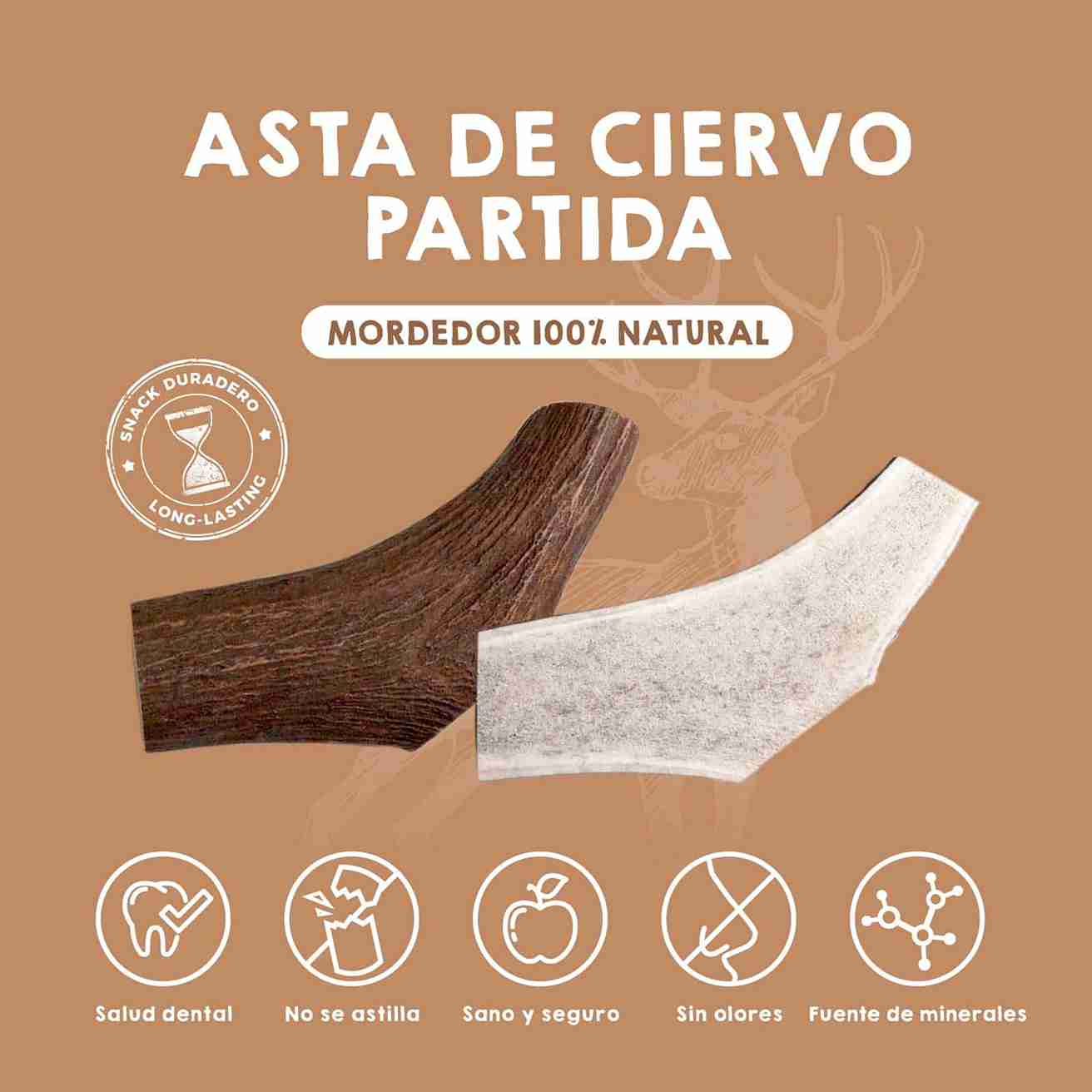 Mordedor de astas de ciervo natural partidas para perros – juguete duradero que fortalece la dentadura y entretiene a tu mascota