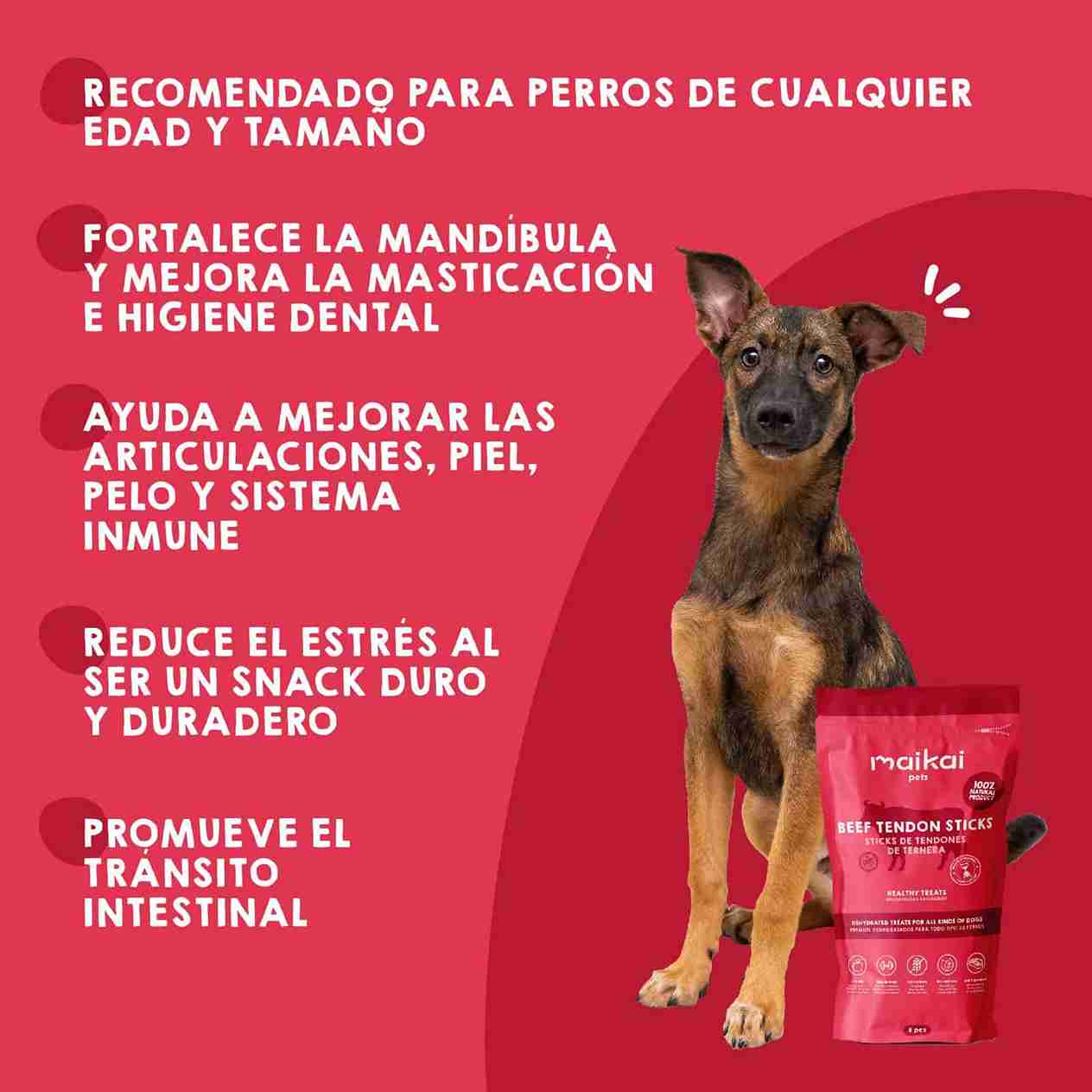 Premios de tendones de ternera para perros, snacks naturales que ayudan a mantener la salud dental y fortalecen las encías
