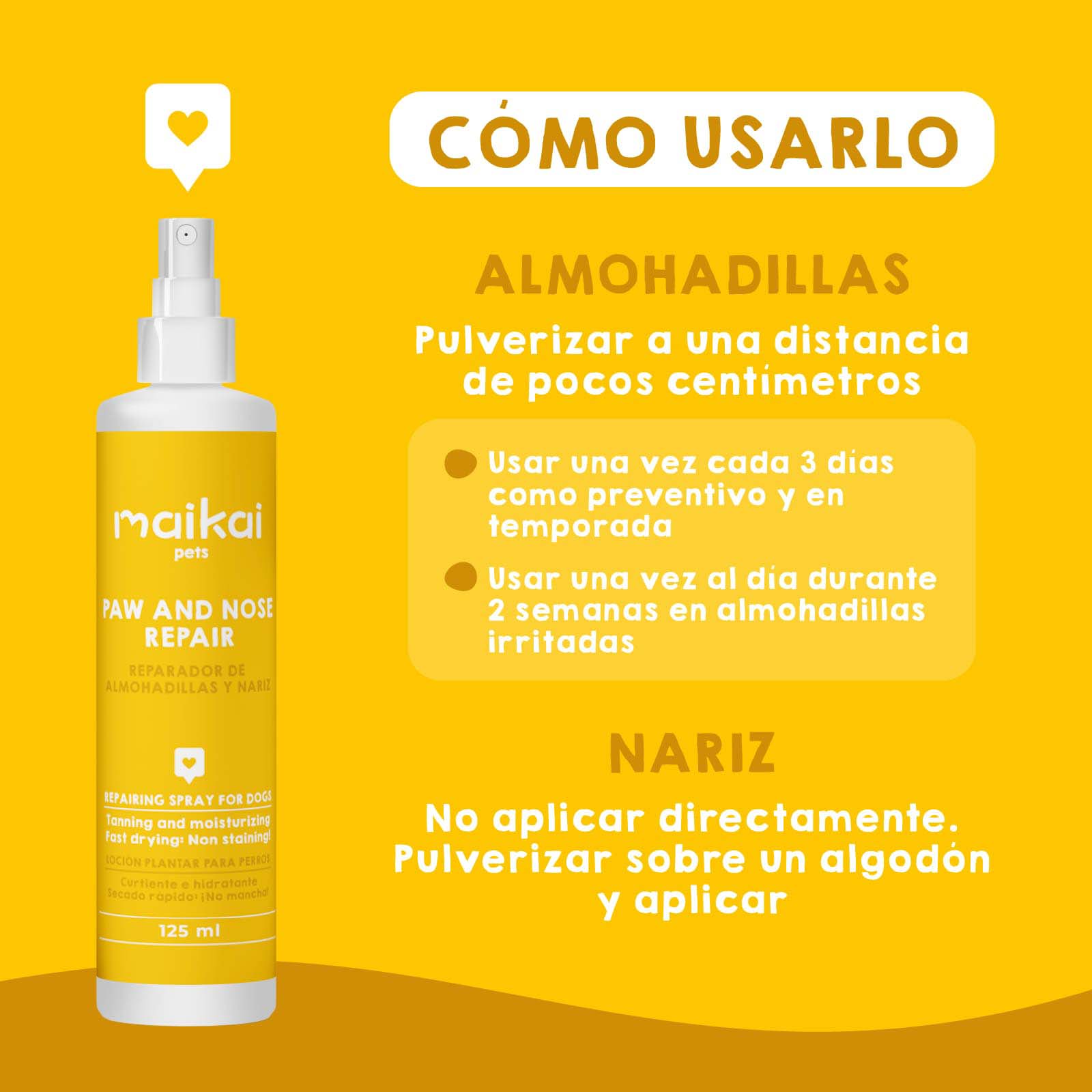 Reparador de almohadillas Maikai Pets para perros y gatos, producto natural que hidrata, protege y repara las patas, manteniéndolas saludables y suaves.