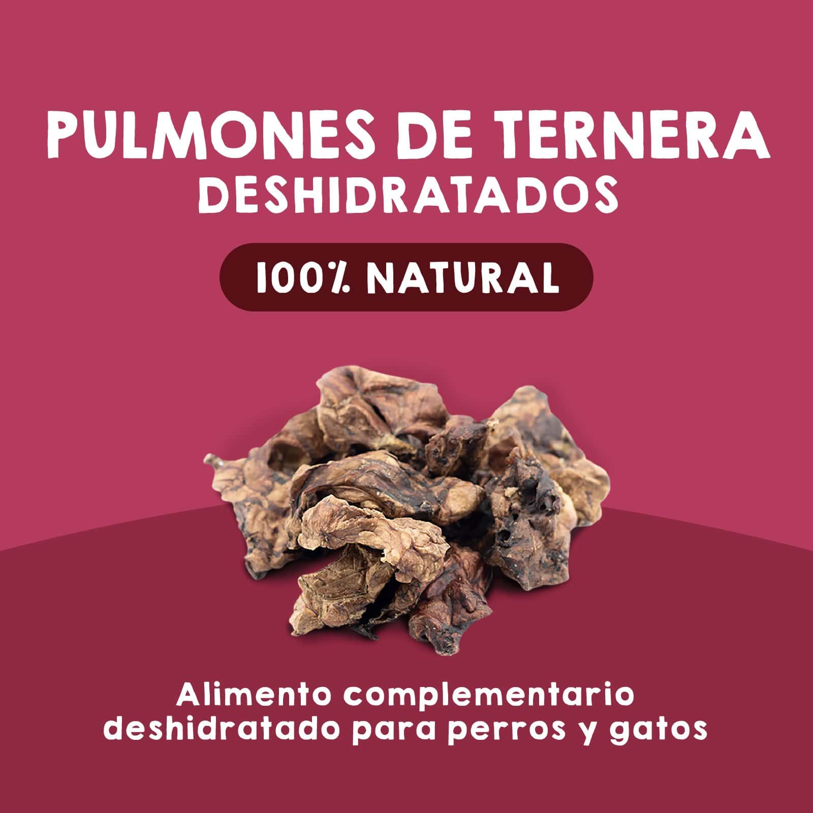 Snack deshidratado de pulmones de ternera Maikai Pets para perros y gatos, 100% natural, rico en proteínas y saludable, perfecto como premio o complemento nutricional.
