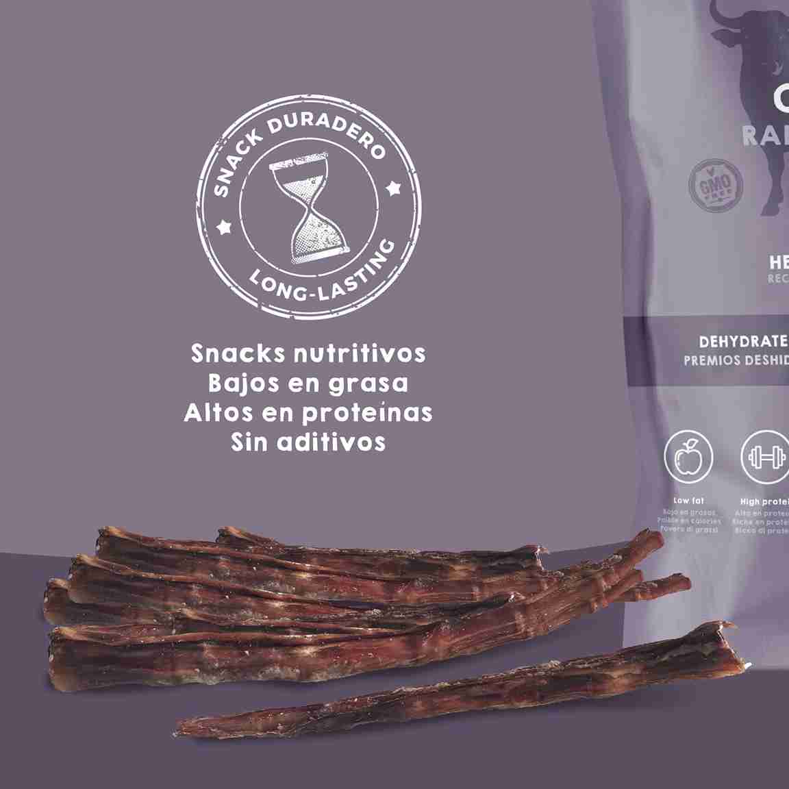 Snacks de rabo de toro deshidratado para perros, premios naturales masticables que cuidan dientes y encías