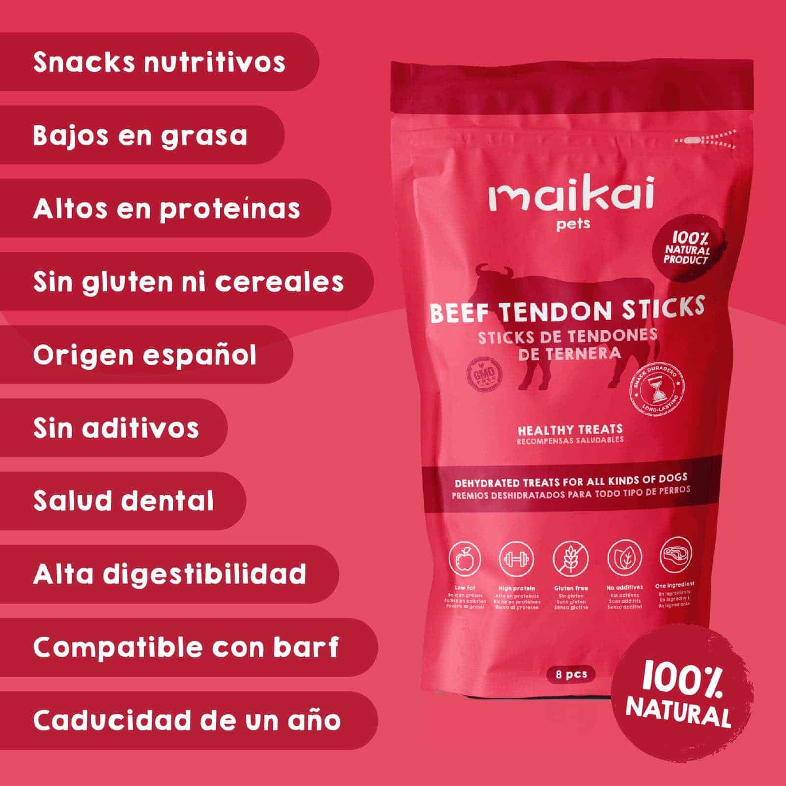 Snacks de tendones de ternera para perros, premio natural masticable que cuida dientes y encías
