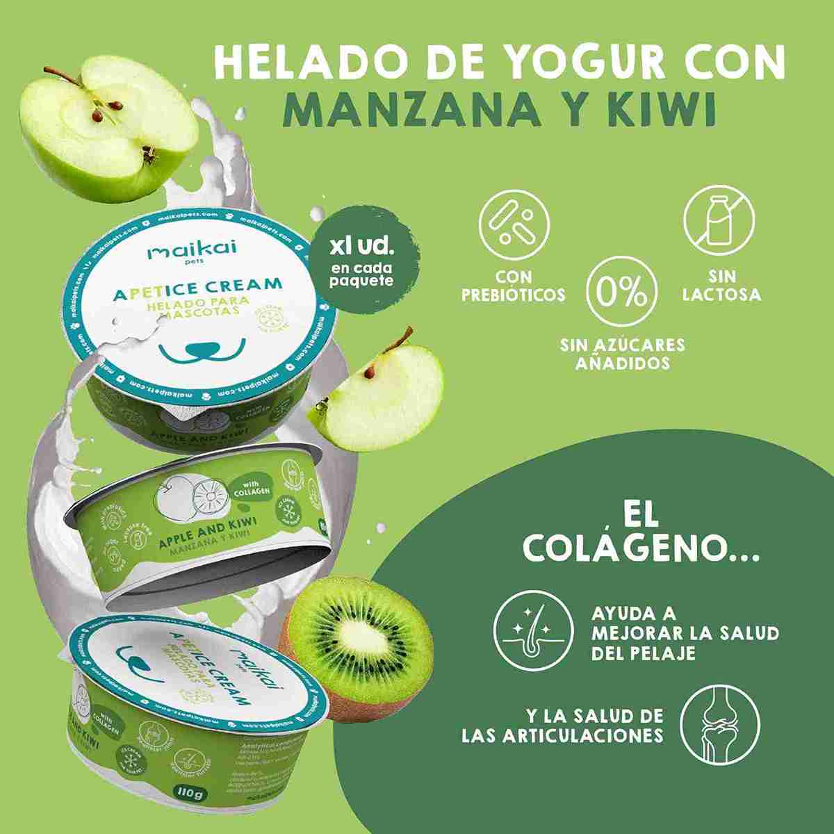 Yogur helado de manzana y kiwi para perros y gatos, snack natural, refrescante y saludable para mascotas