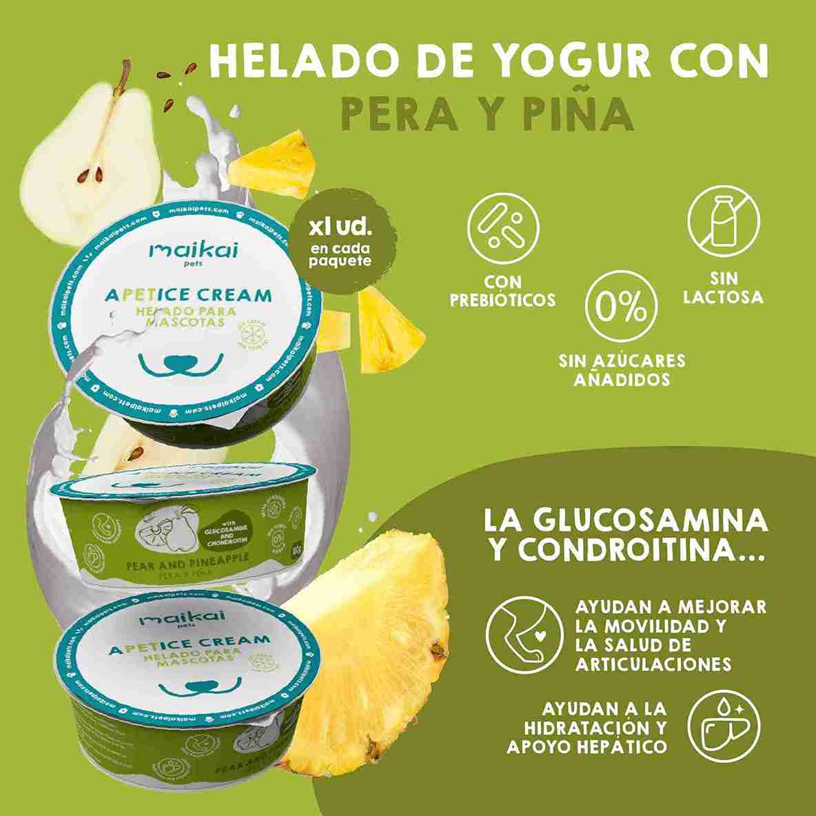 Yogur helado de pera y piña para perros y gatos, snack natural, refrescante y saludable para mascotas