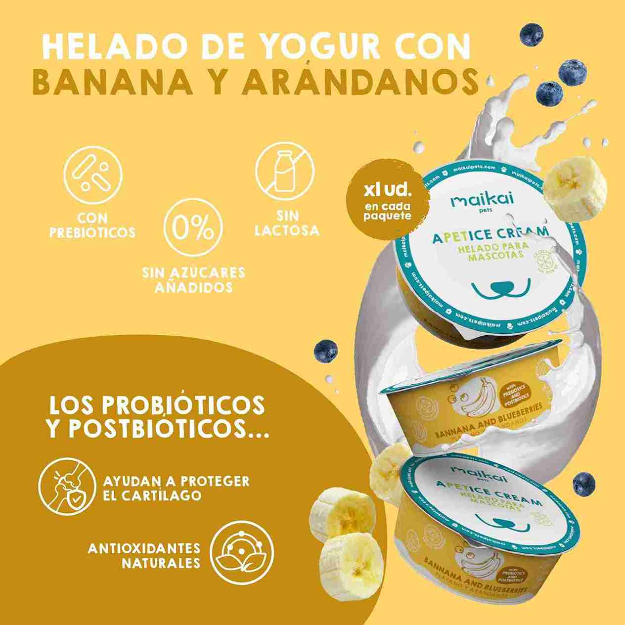 Yogur helado de plátano y arándanos para perros y gatos, snack natural, saludable y refrescante para mascotas