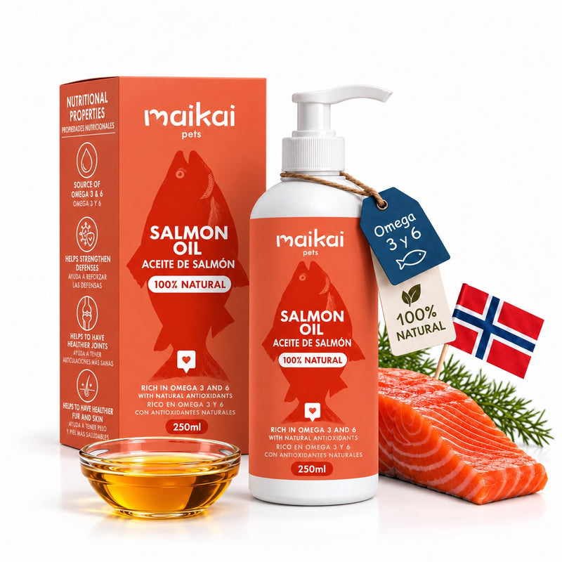 	Aceite de salmón Maikai Pets para perros y gatos, formato 250ml