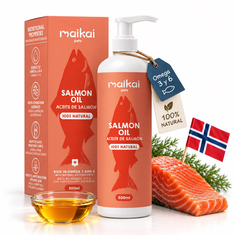 Aceite de salmón Maikai Pets para perros y gatos, formato 500 ml