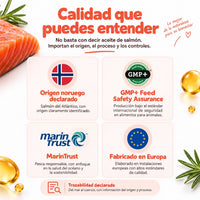 Sellos de calidad del aceite de salmón Maikai Pets para perros y gatos