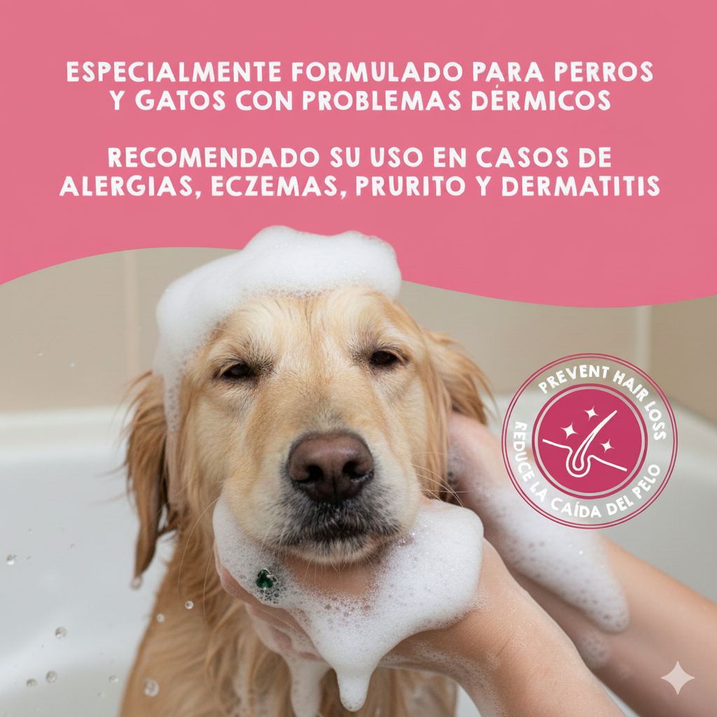 Champú Maikai Pets para perros con caída del pelo, enriquecido con biotina.