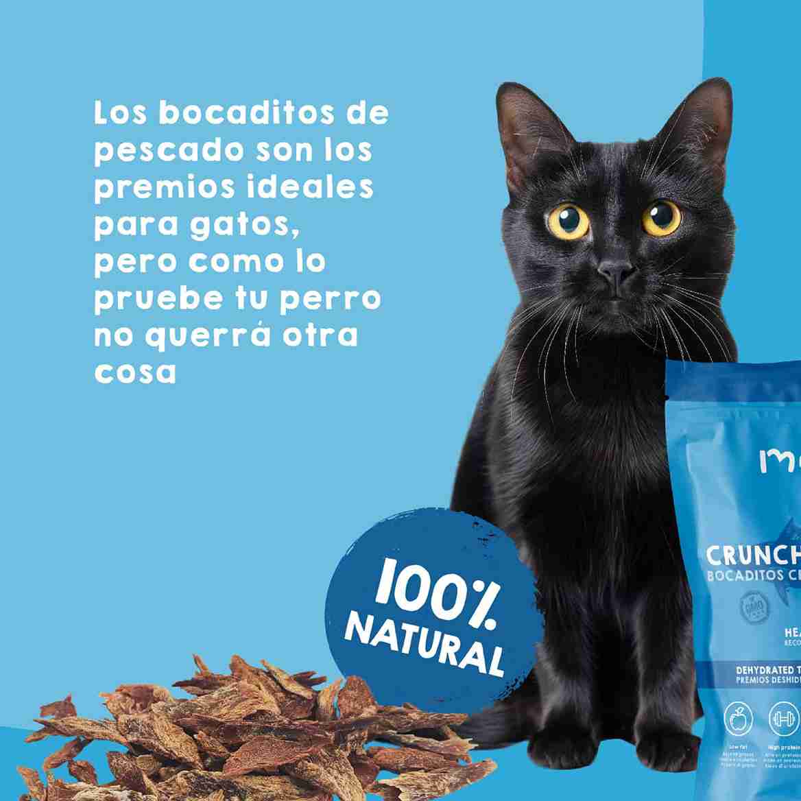Premios de pescado deshidratado para gatos, snacks naturales ricos en proteínas y ácidos grasos omega-3 para una piel y pelaje saludables