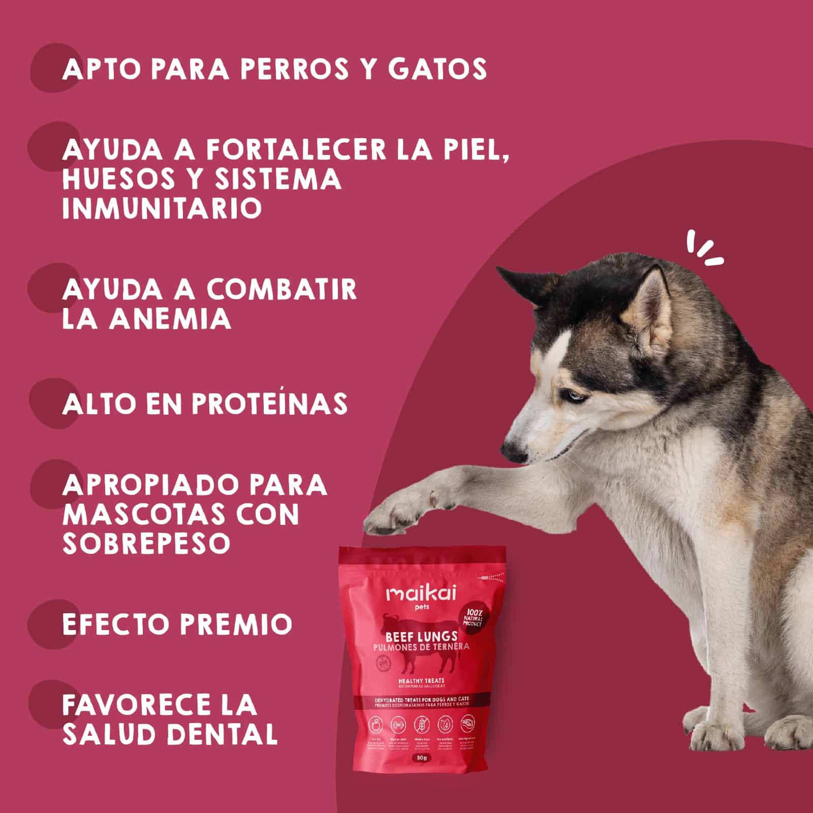 Snack de pulmones de ternera Maikai Pets para gatos, 100% natural, rico en proteínas y saludable, ideal como premio o complemento en la dieta diaria de tu mascota.