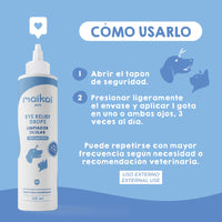 Cómo aplicar el limpiador ocular en perros y gatos en formato gotas de Maikai Pets.
