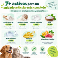 Fórmula con glucosamina, condroitina, colágeno hidrolizado, ácido hialurónico, MSM y omega-3