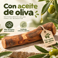 Palo de olivo bañado en aceite de oliva virgen extra (AOVE), mordedor natural para perros