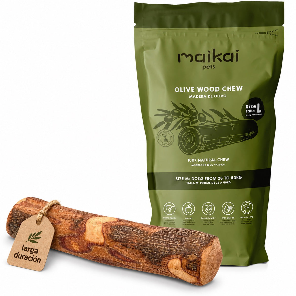 Natural olive wood chew coated in extra virgin olive oil