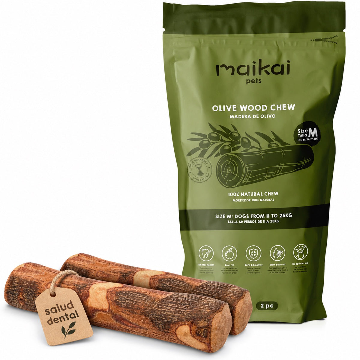 Natural olive wood chew coated in extra virgin olive oil