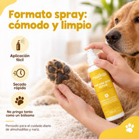 Perro de paseo con las almohadillas protegidas por el spray Maikai Pets