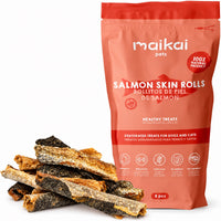 Rollitos de piel de salmón deshidratada Maikai Pets para perros y gatos, 8 unidades