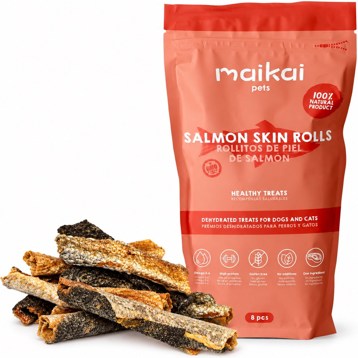 Dehydrated salmon skin rolls - 8 units