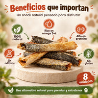 Beneficios de los rollitos de piel de salmón: 100% naturales, con omega 3 y sin aditivos